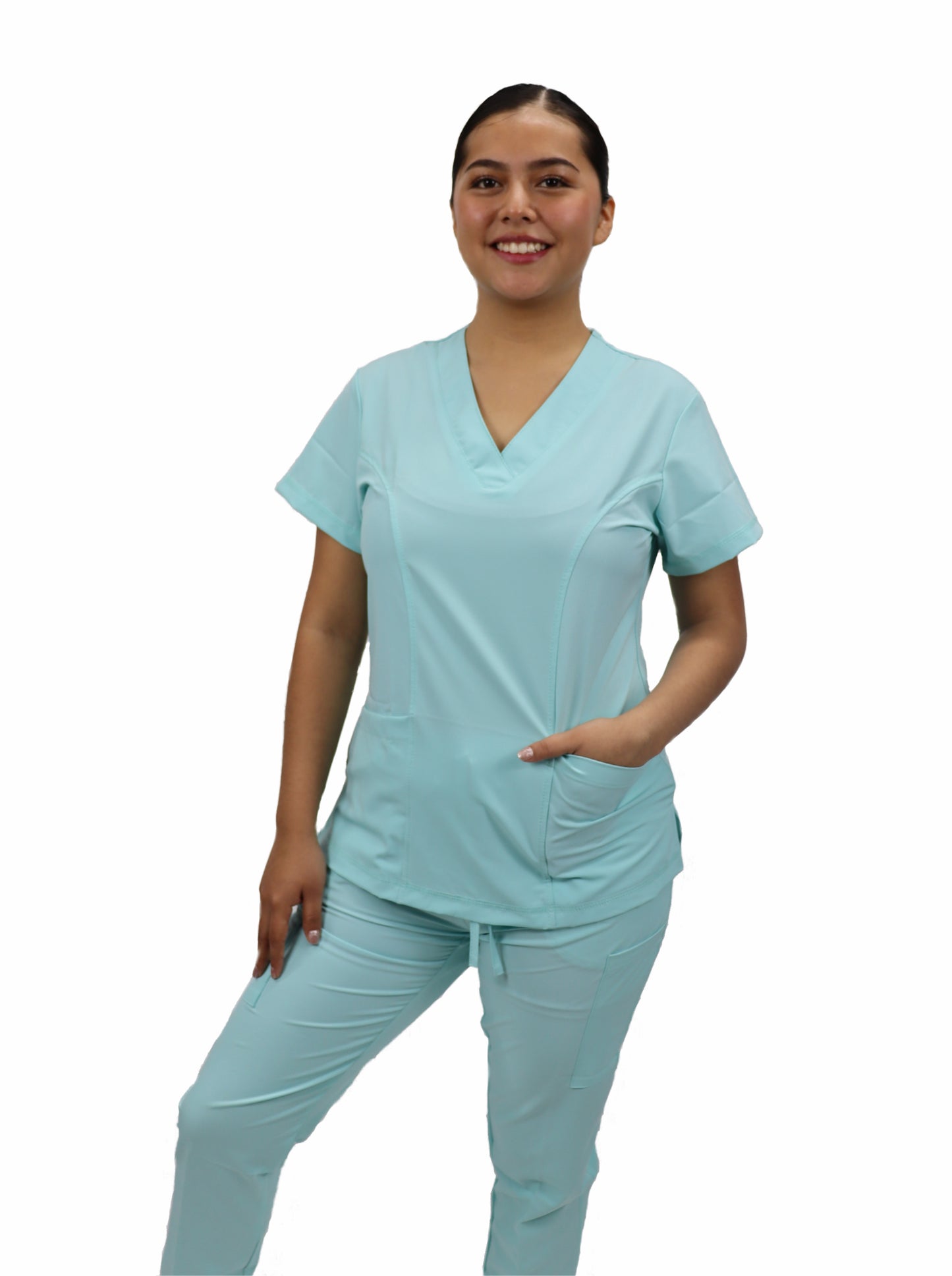 Uniforme Quirurgico Dama M05 Antifluido Stretch Azul Aqua