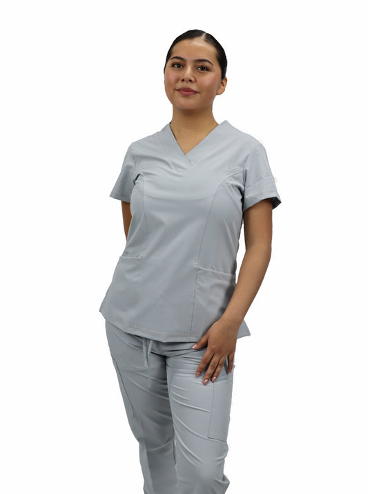 Uniforme Quirúrgico Dama M05 Antifluido Stretch Gris Perla