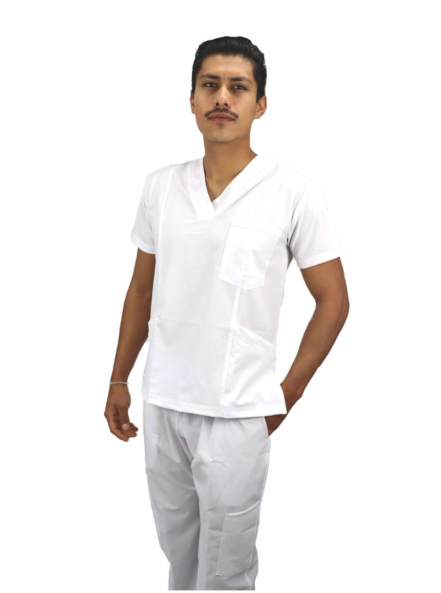 Uniforme Quirúrgico Caballero M07 Stretch Antifluido Blanco